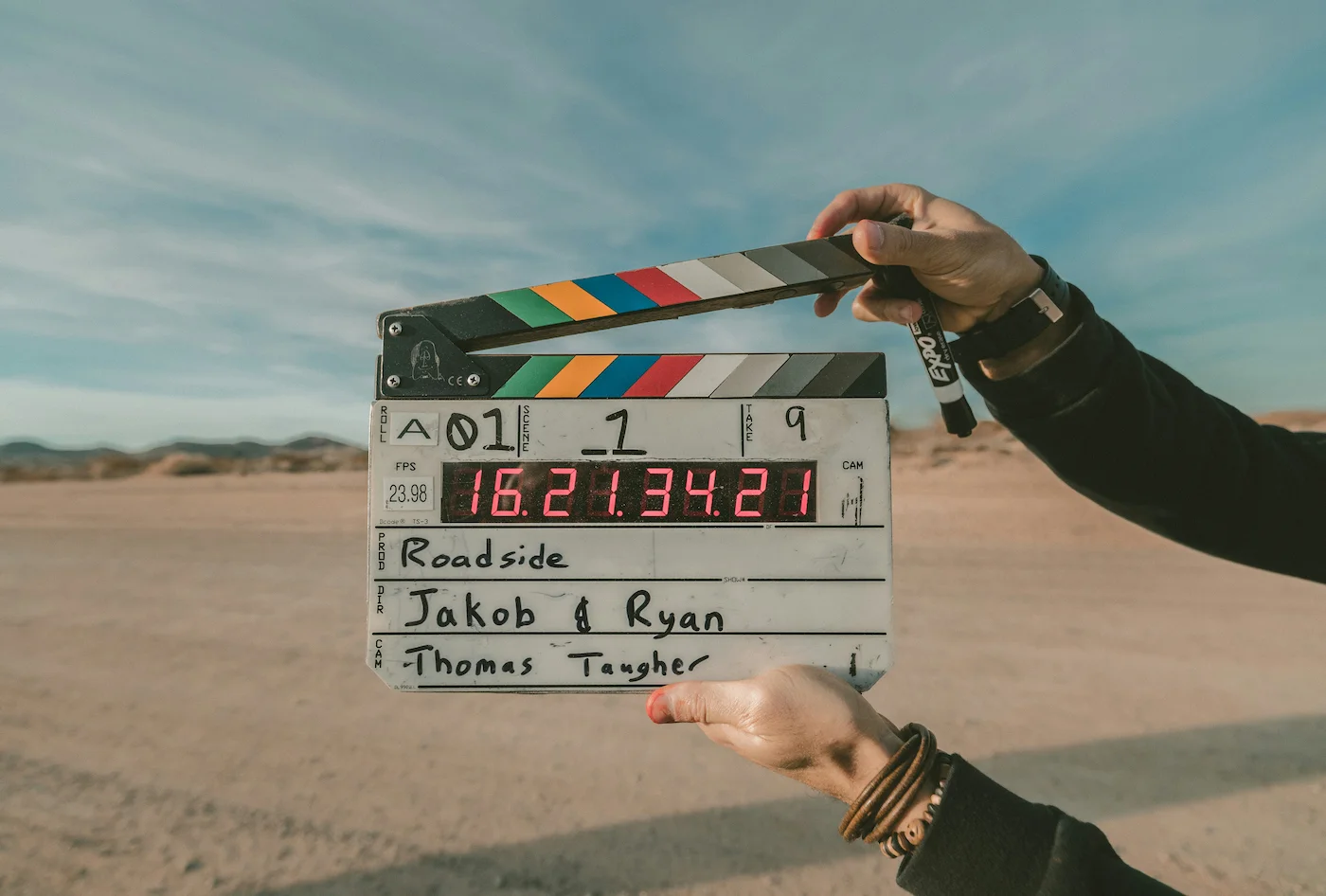 Film clapperboard on a shoot